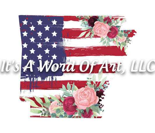 Americana Flowers 15 - Arkansas AR State Americana Flowers Rustic Outline - Sublimation Transfer Set/Ready To Press Sublimation Transfer