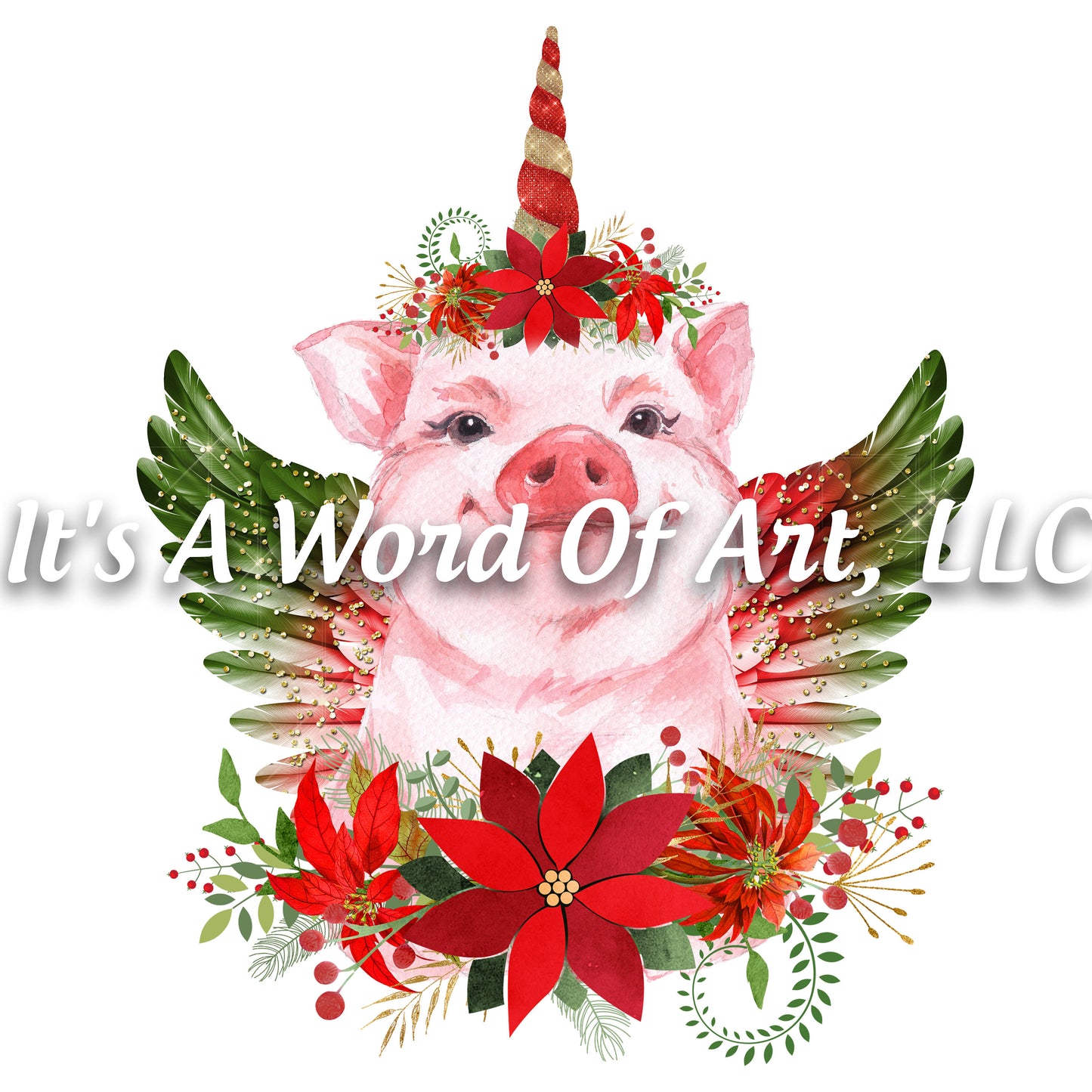 Animals 18 - Unicorn Flying Pig with Flowers Funny Cute T-Shirt - Sublimation Transfer Set/Ready To Press Sublimation Transfer