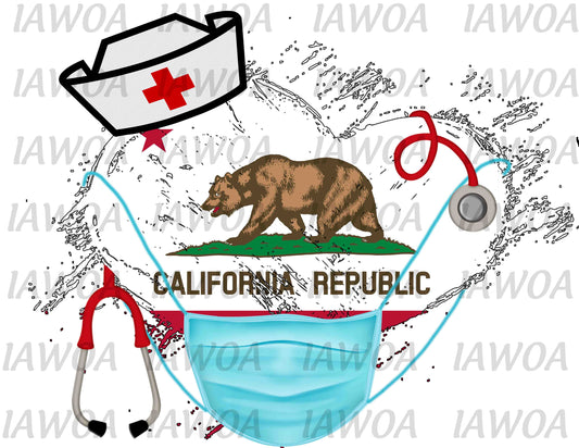 Nurse State Mask 05 - California Nurses Emergency Frontline Workers  - Sublimation Transfer Set/Ready To Press Sublimation Transfer