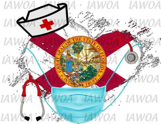 Nurse State Mask 09 - Florida Nurses Emergency Frontline Workers  - Sublimation Transfer Set/Ready To Press Sublimation Transfer