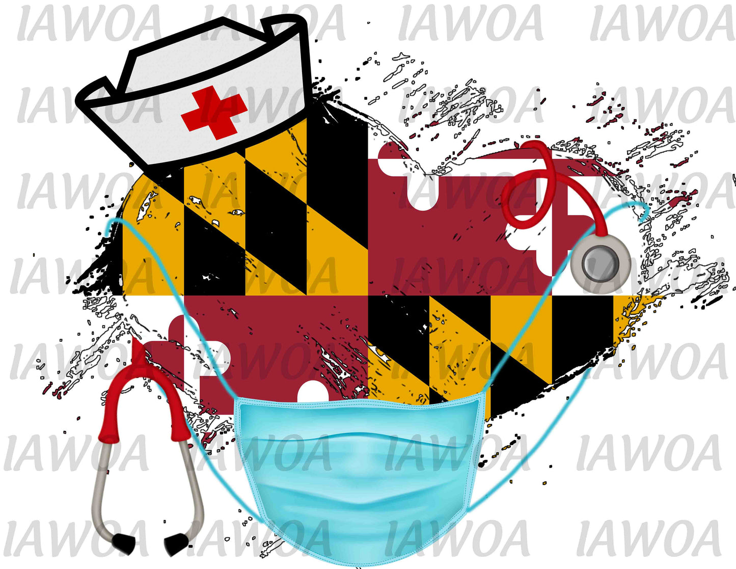 Nurse State Mask 21 - Maryland Nurses Emergency Frontline Workers  - Sublimation Transfer Set/Ready To Press Sublimation Transfer