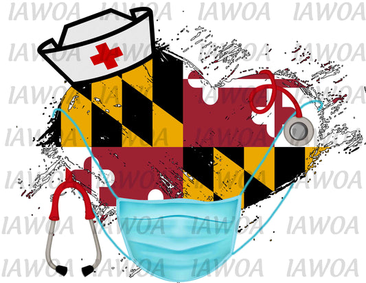 Nurse State Mask 21 - Maryland Nurses Emergency Frontline Workers  - Sublimation Transfer Set/Ready To Press Sublimation Transfer