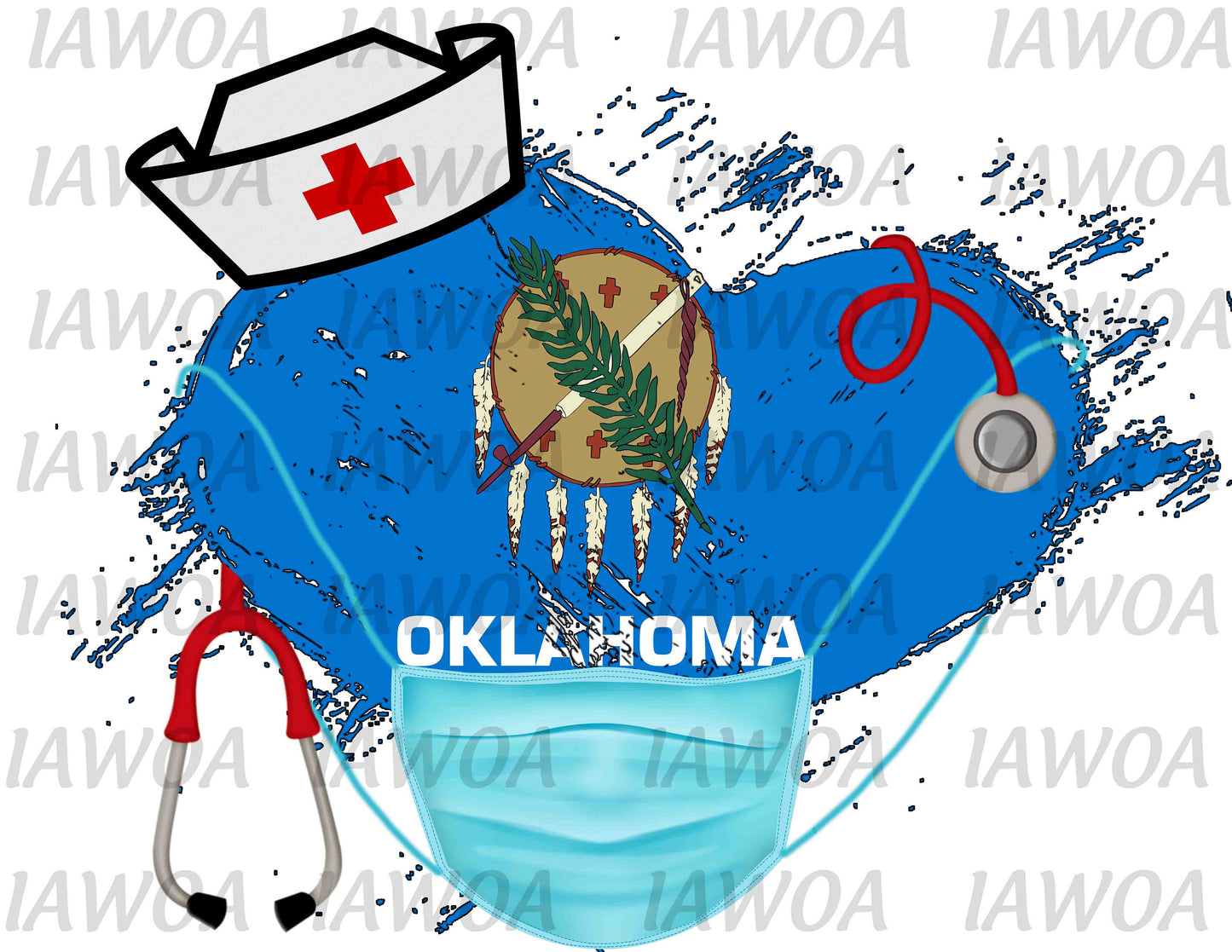 Nurse State Mask 37 - Oklahoma Nurses Emergency Frontline Workers  - Sublimation Transfer Set/Ready To Press Sublimation Transfe