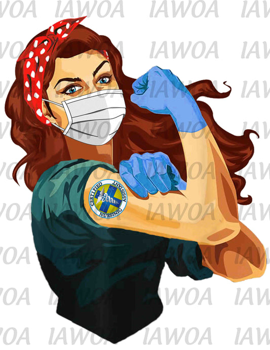 Rosie Riveter 47- Certified Nursing Assistant Frontline Workers Red Hair - Sublimation Transfer Set/Ready To Press Sublimation Transfer