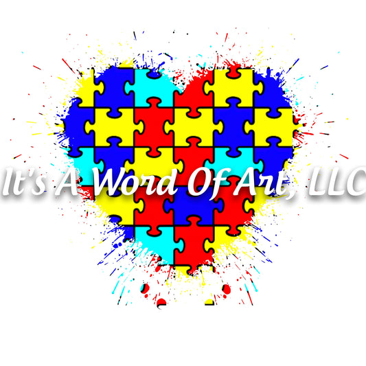 Autism 62 - Puzzle Piece Heart Splatter - Sublimation Transfer Set/Ready To Press Sublimation Transfer - Autism Mom - Autism Awareness Month