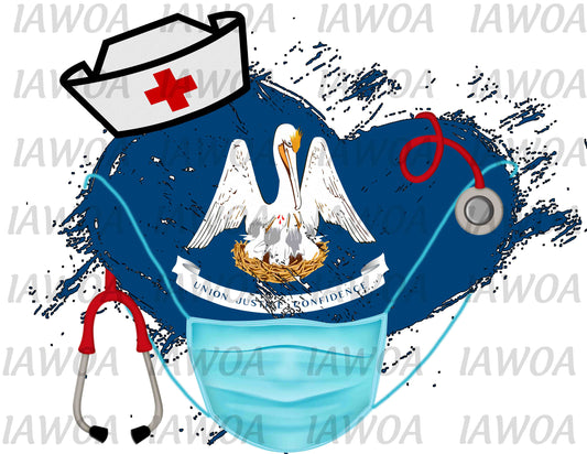 Nurse State Mask 19 - Louisiana Nurses Emergency Frontline Workers  - Sublimation Transfer Set/Ready To Press Sublimation Transfer