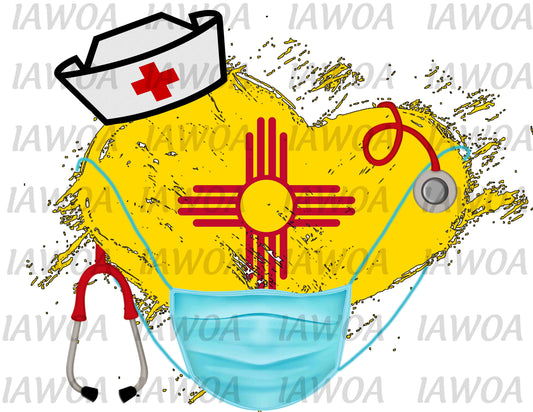Nurse State Mask 32 - New Mexico Nurses Emergency Frontline Workers  - Sublimation Transfer Set/Ready To Press Sublimation Transfer