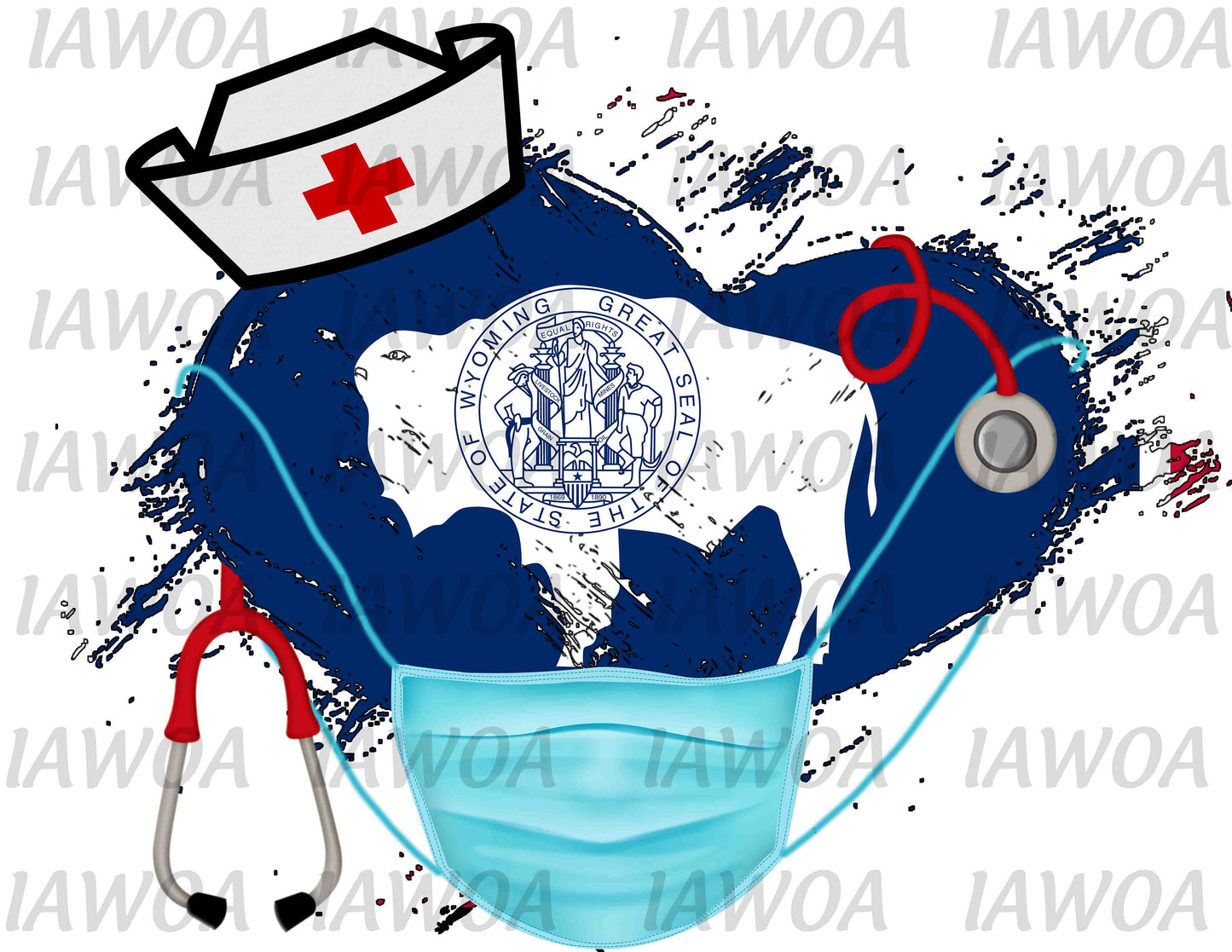 Nurse State Mask 50 - Wyoming Nurses Emergency Frontline Workers  - Sublimation Transfer Set/Ready To Press Sublimation Transfe