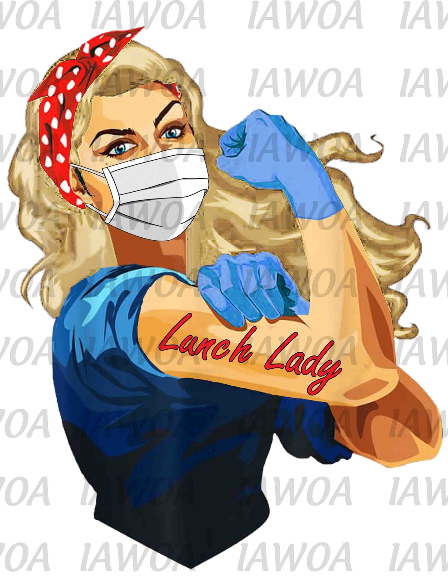 Rosie Riveter 39 - Lunch Lady Frontline Workers Blonde Hair - Sublimation Transfer Set/Ready To Press Sublimation Transfer
