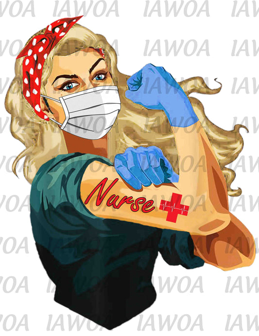 Rosie Riveter 42 - Nurse Emergency Frontline Workers Blonde Hair - Sublimation Transfer Set/Ready To Press Sublimation Transfer