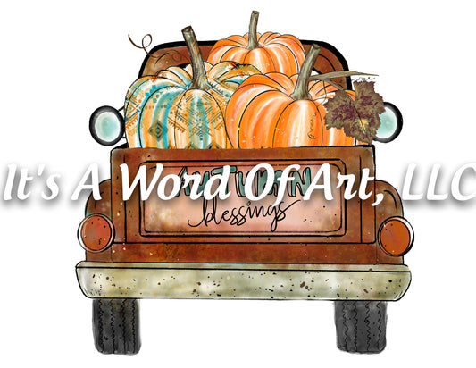 Fall 48 - Autumn Blessings Pumpkins Old Pickup Truck Autumn - Sublimation Transfer Set/Ready To Press Sublimation Transfer Sub Transfer