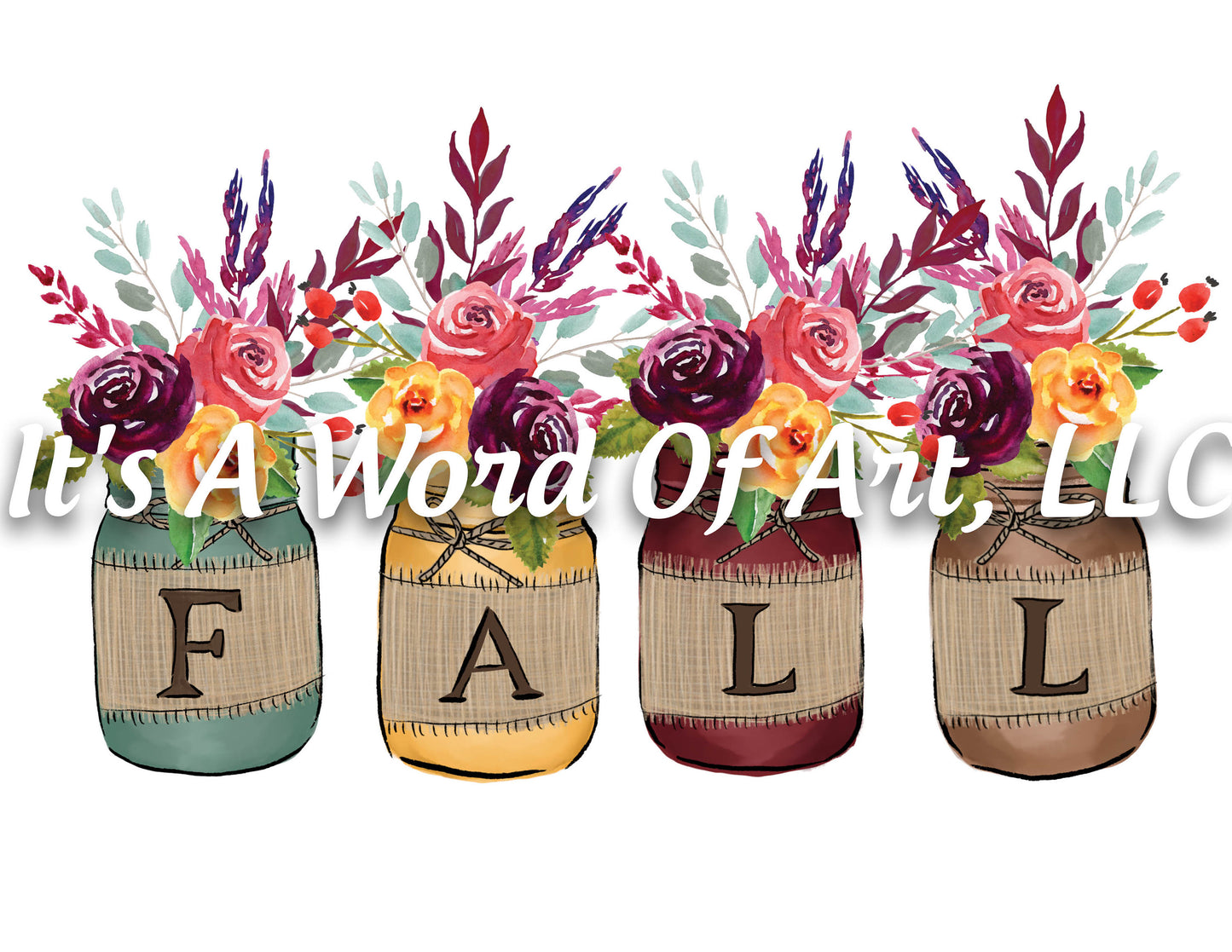 Fall 52 - FALL Mason Jars Bouquet Flowers Autumn - Sublimation Transfer Set/Ready To Press Sublimation Transfer Sub Transfer
