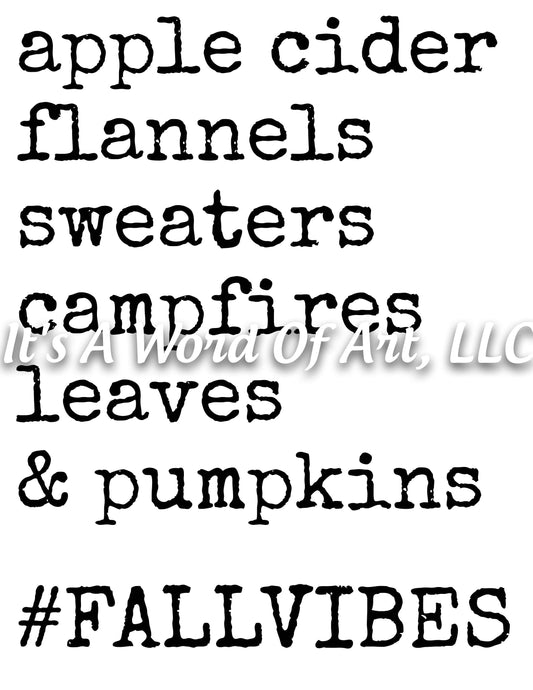 Fall 74 - Bonfires Flannels Candles Sweaters Leaves Fall Vibes- Sublimation Transfer Set/Ready To Press Sublimation Transfer Sub Transfer